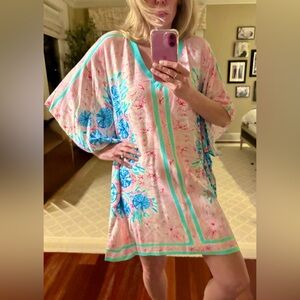 Lilly Pulitzer Pink & Aqua Floral Caftan Dress
